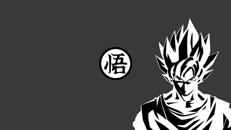 Goku in Super Saiyan Form — Black, Dramatic, Anime, Kanji Symbol