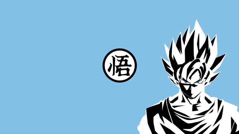 Goku in Super Saiyan Form — Blue, Dramatic, Anime, Kanji Symbol