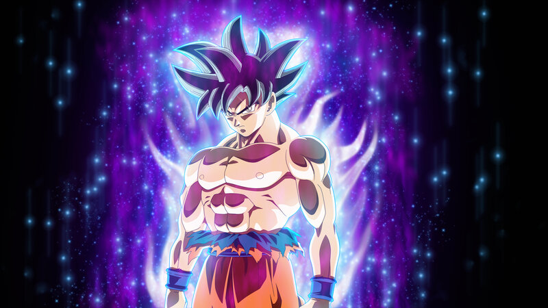 Goku in Super Saiyan Form — Purple, Dramatic, Anime, Spiky Hair, Energy Aura, Starfield
