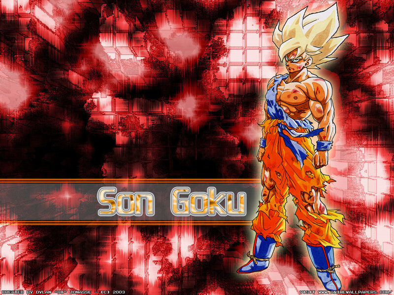 Goku in Super Saiyan Form — Red, Dramatic, Anime, Anime Character, Red Background, Text Overlay