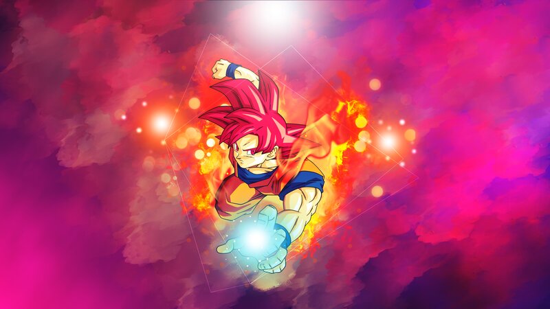 Goku in Super Saiyan Form — Red, Dramatic, Anime, Energy Blast