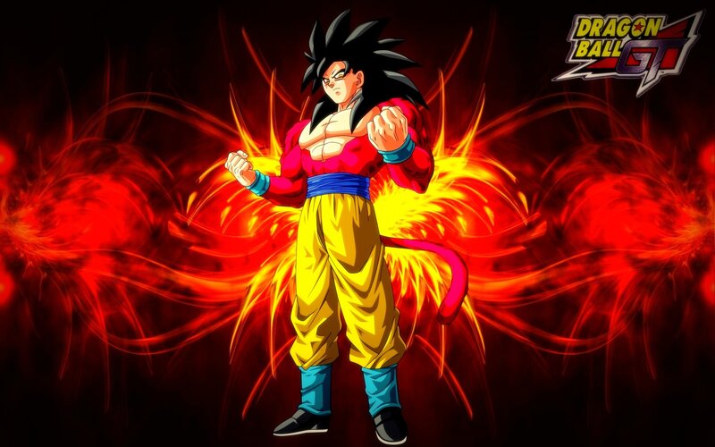Goku in Super Saiyan Form — Red, Dramatic, Anime, Fire Aura