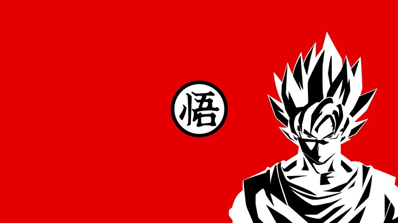 Goku in Super Saiyan Form — Red, Dramatic, Anime, Logo