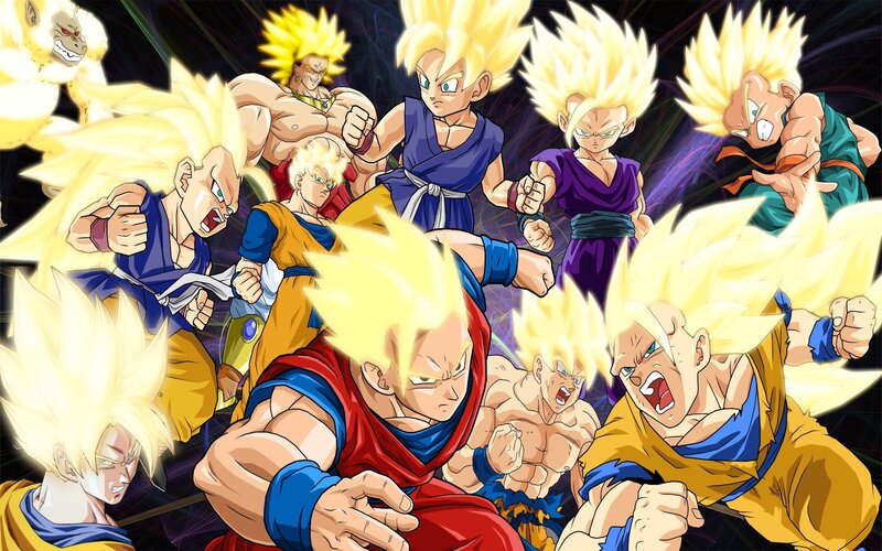 Goku in various Super Saiyan forms