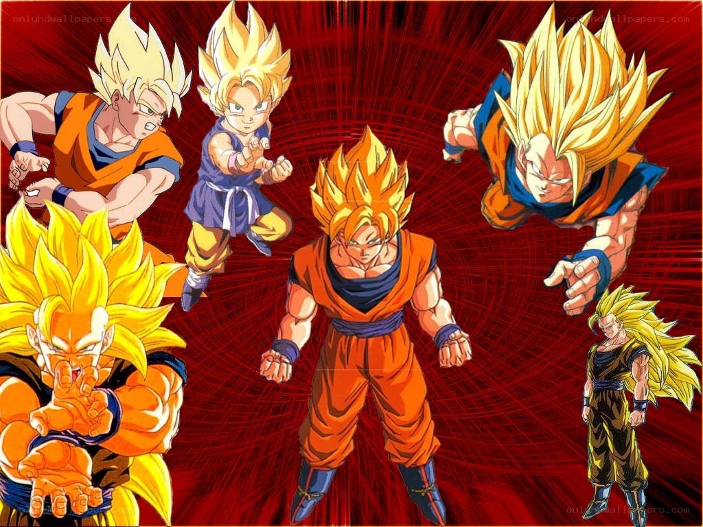 Goku in various Super Saiyan forms