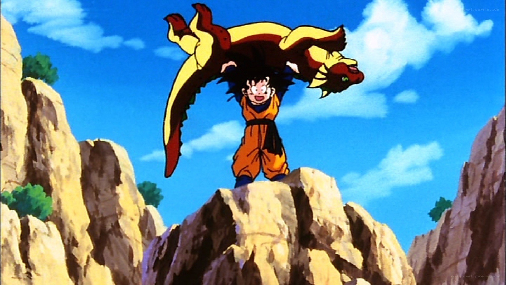 Goku lifting a dragon