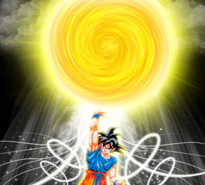 Goku powering up a Kamehameha