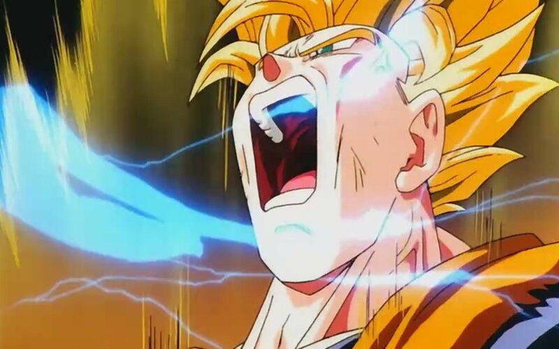 Goku powering up in anime