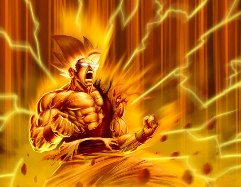 Goku powering up in Super Saiyan form