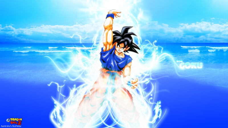 Goku powering up on beach