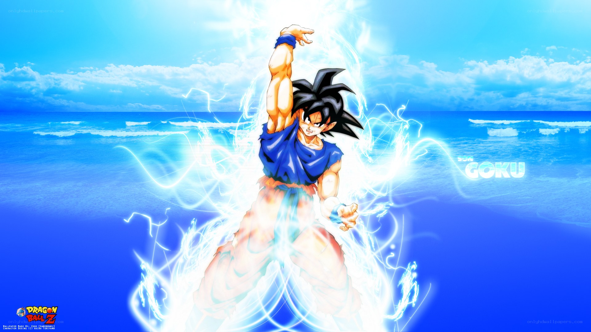 Goku powering up on beach
