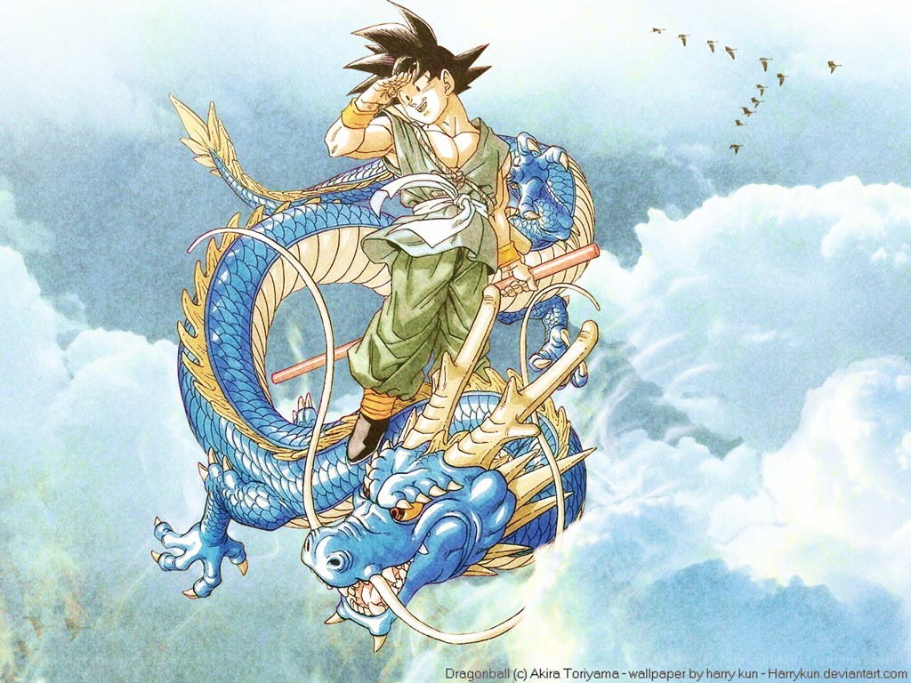 Goku riding a dragon