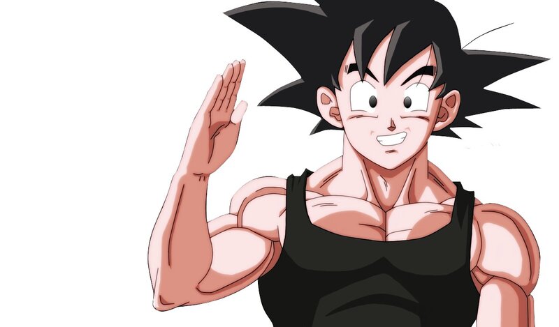 Goku waving in black tank top