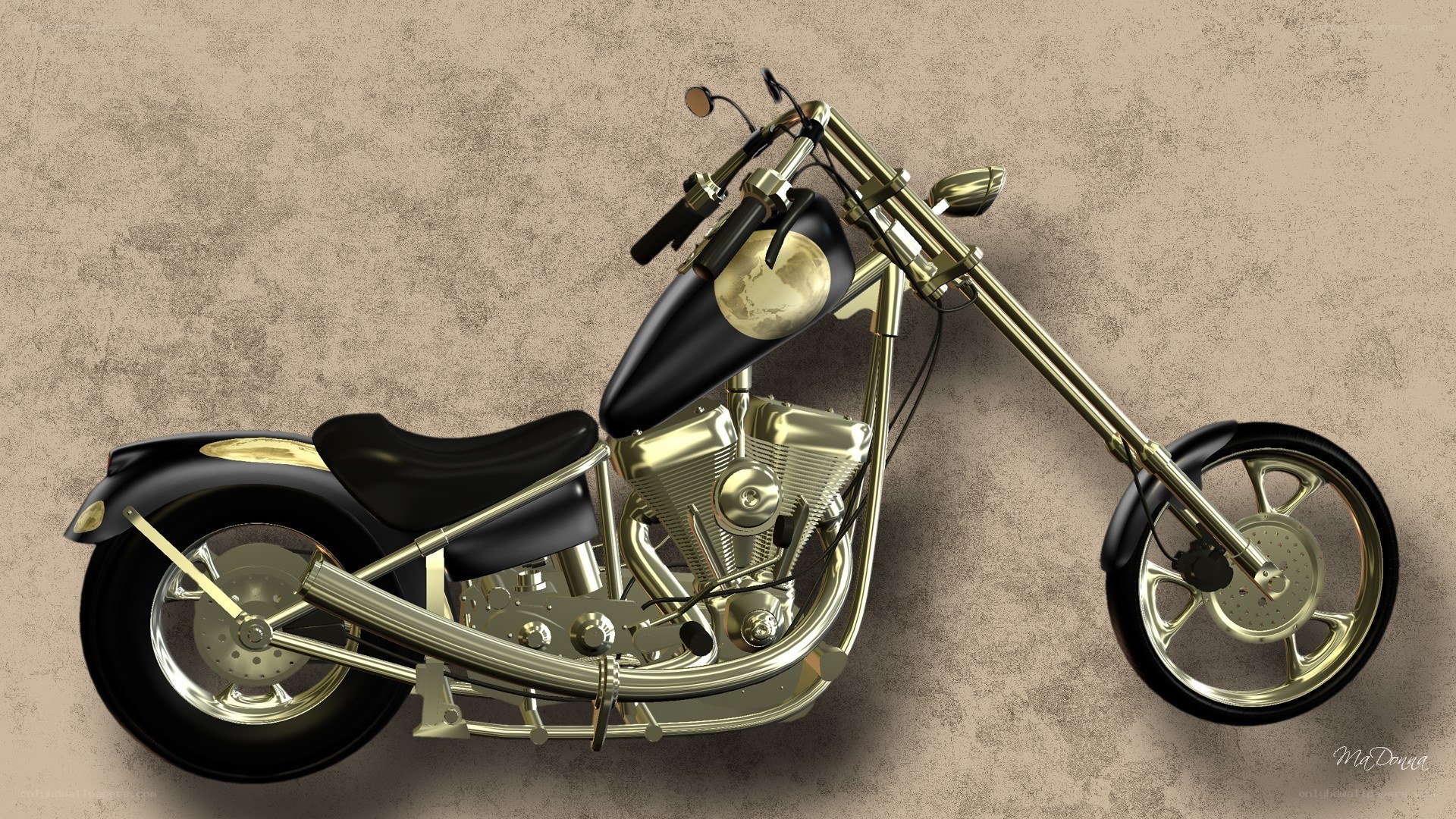 gold and black chopper motorcycle