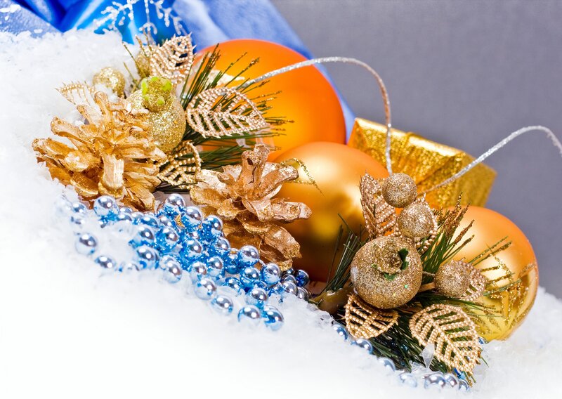 Gold and Blue Ornaments — Festive, Winter