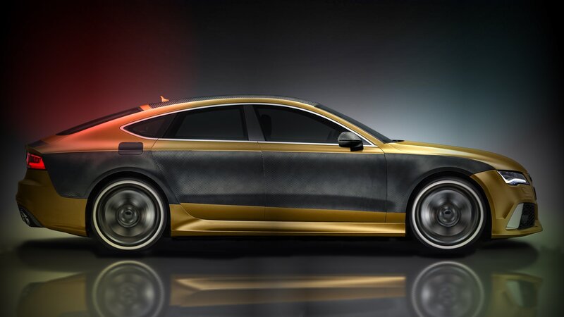 gold and carbon fiber car