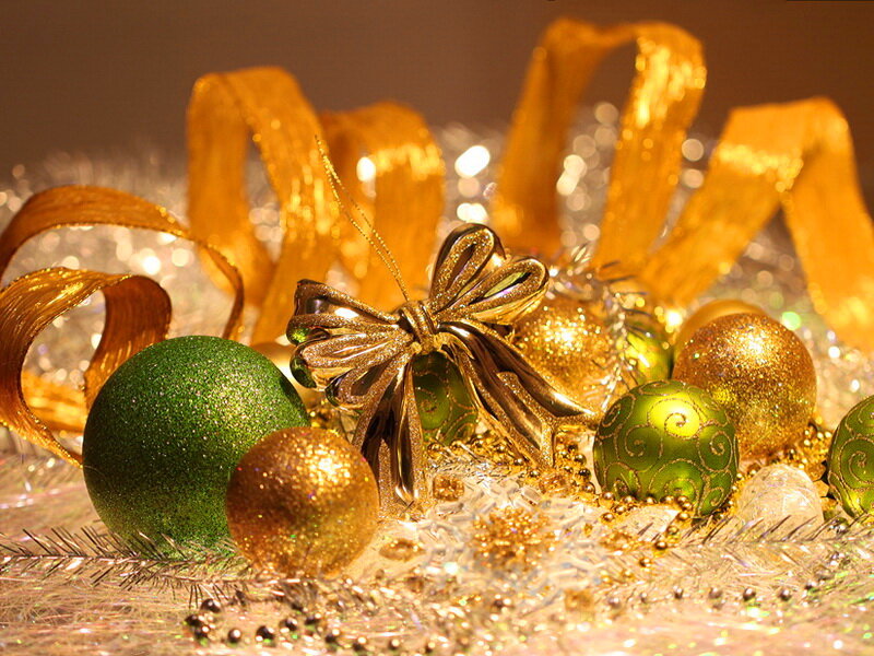 Gold and Green Ornaments — Festive