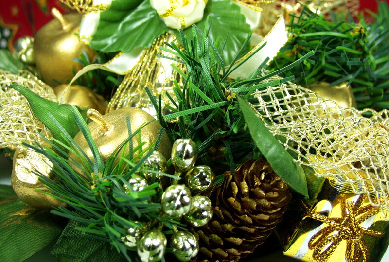 Gold and Green Ornaments — Festive, Winter