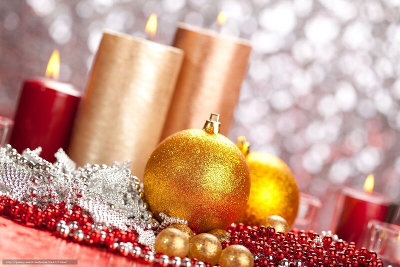 Gold and Red Ornaments — Festive, Winter, Photograph, Candles, Beads
