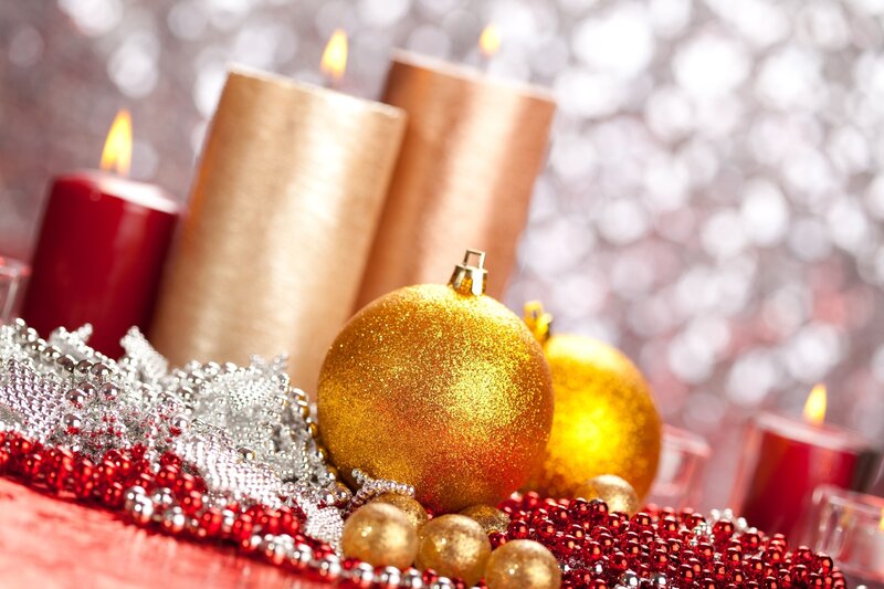 Gold and Red Ornaments — Festive, Winter, Photograph, Candles