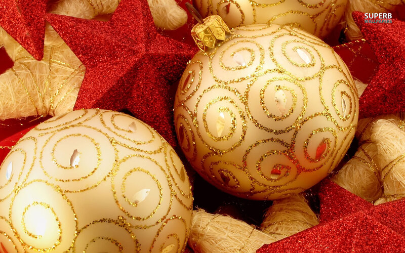 Gold and Red Ornaments — Festive, Winter, Photograph, Stars