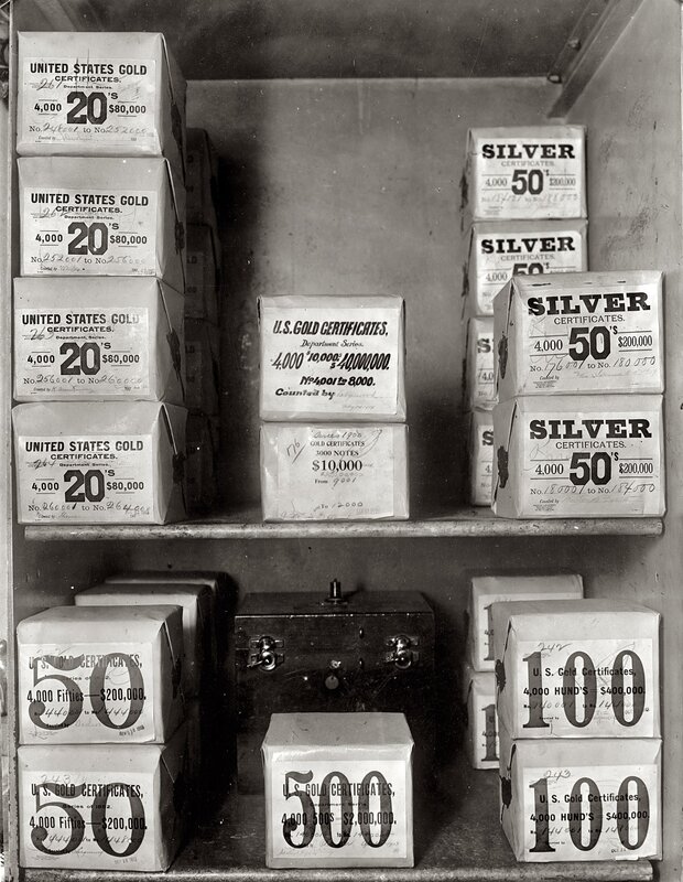 Gold and silver certificates in storage