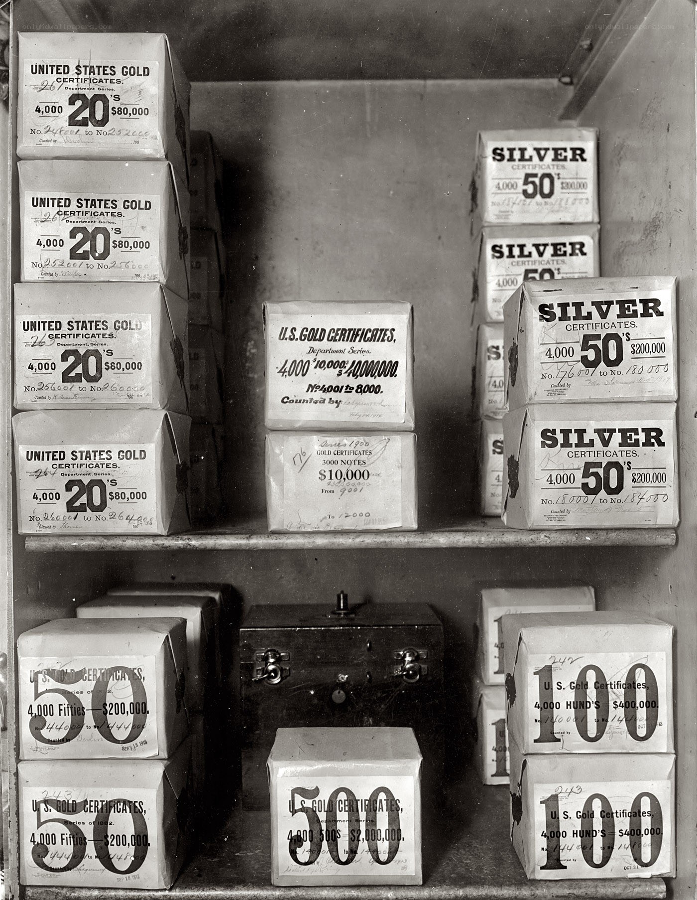 Gold and silver certificates in storage