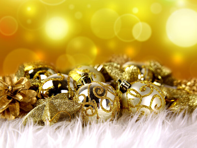 Gold and Silver Ornaments — Festive, Winter, Photograph, Pinecone