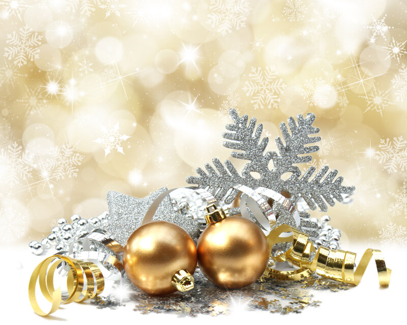 Gold and Silver Ornaments — Festive, Winter, Photograph, Snowflakes
