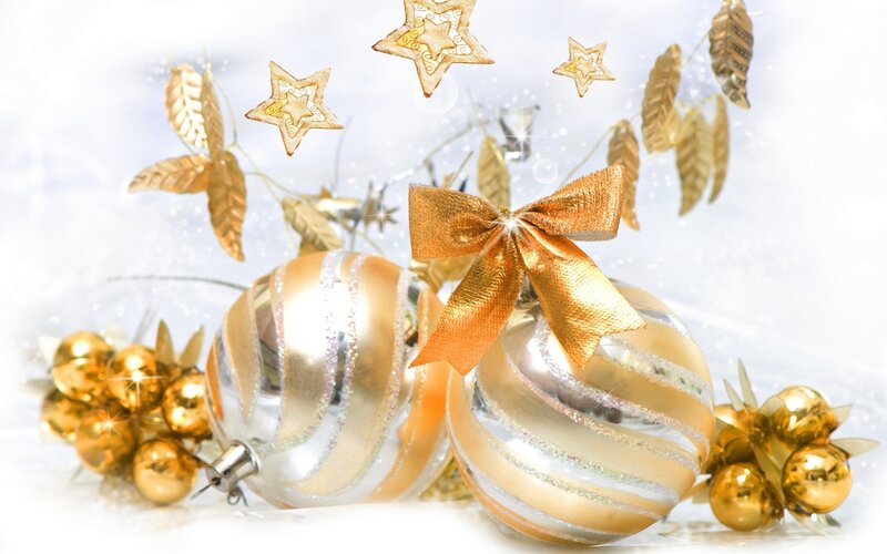 Gold and Silver Ornaments — Festive, Winter, Photograph, Stars, Bow