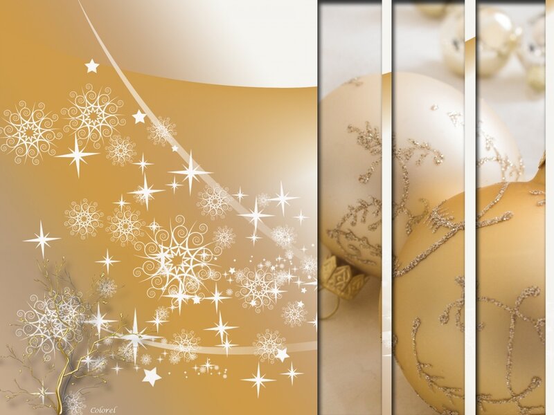 Gold and White Ornaments — Festive, Winter, Digital Art, Snowflakes