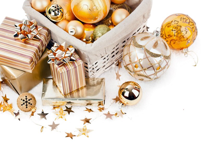 Gold and White Ornaments — Festive, Winter, Photograph, Gifts