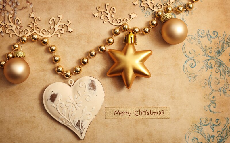 Gold and White Ornaments — Festive, Winter, Photograph, Heart
