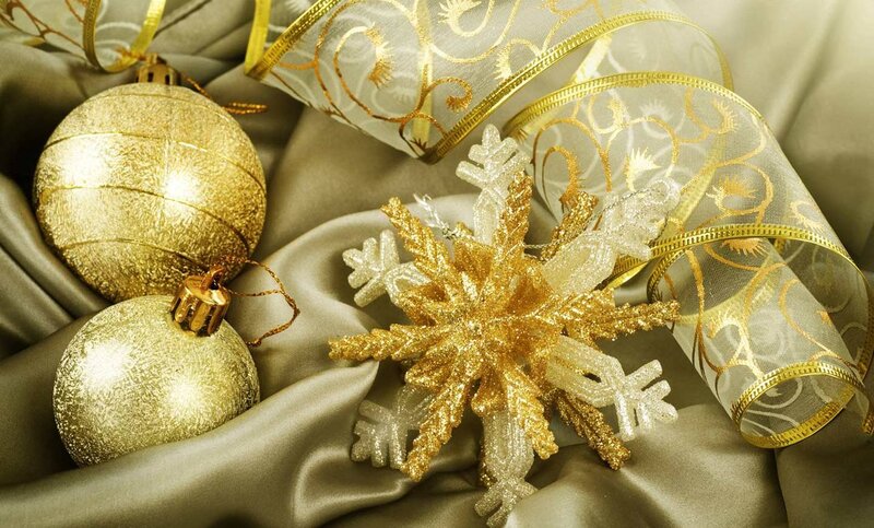 Gold and White Ornaments — Festive, Winter, Photograph, Ribbons