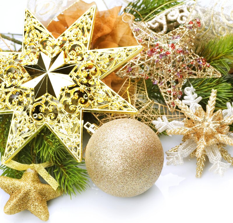Gold and White Ornaments — Festive, Winter, Photograph, Stars