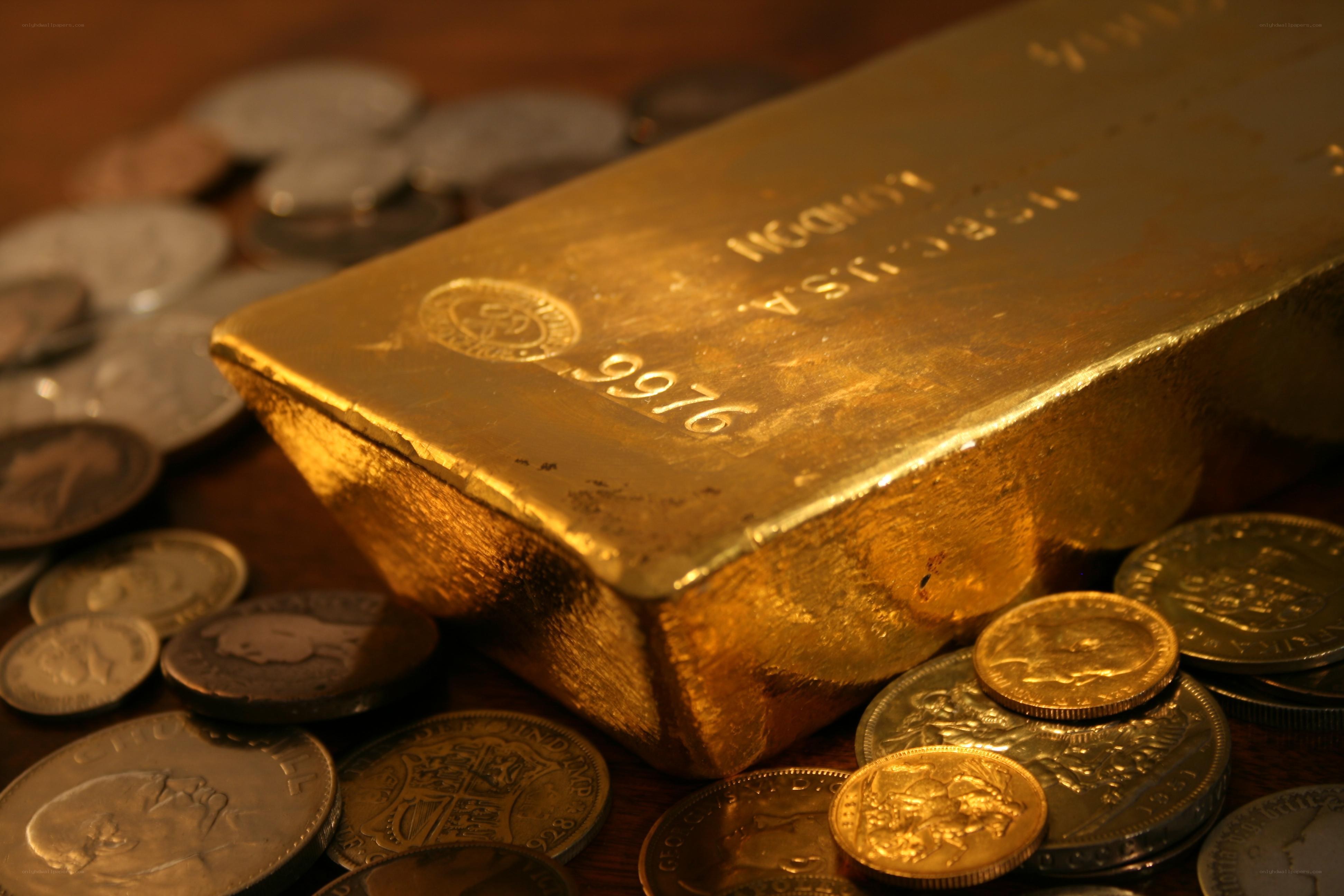 Gold bar with coins