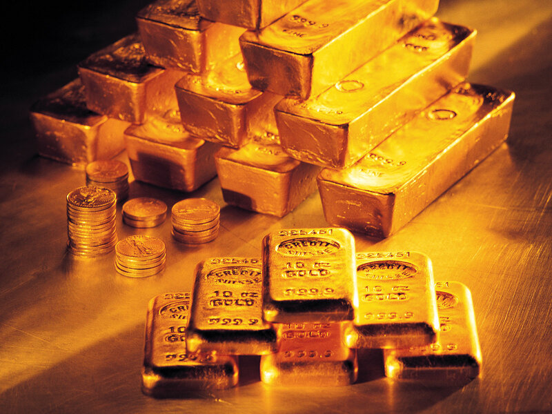gold bars and coins