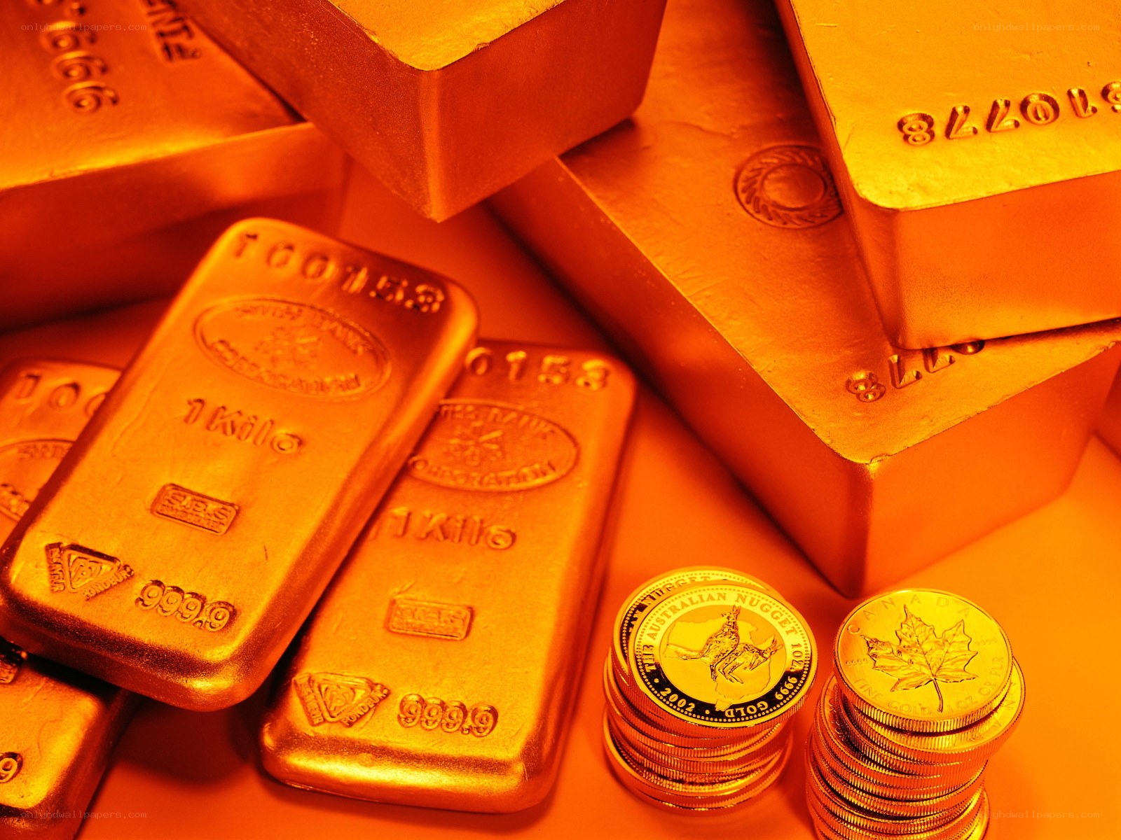 gold bars and coins