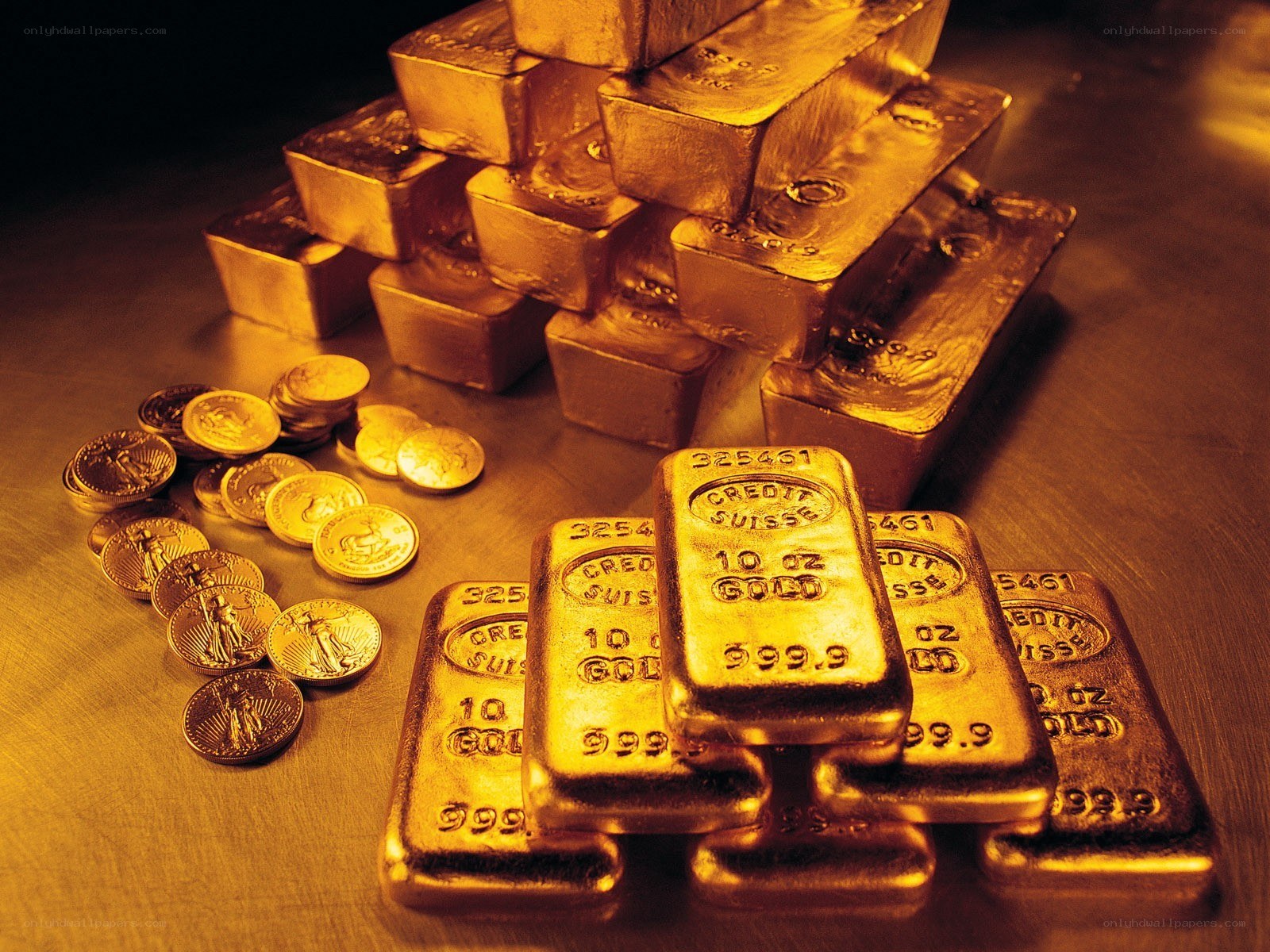 Gold bars and coins