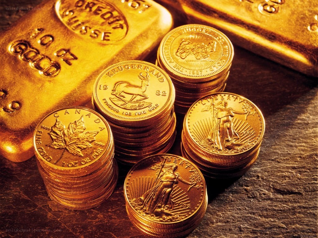 Gold bars and coins