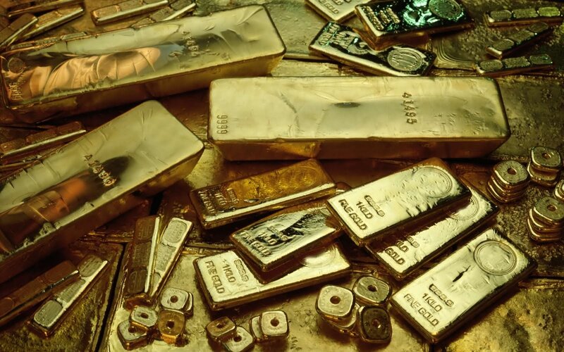 Gold Bars and Coins — Dramatic, Photograph, Metal