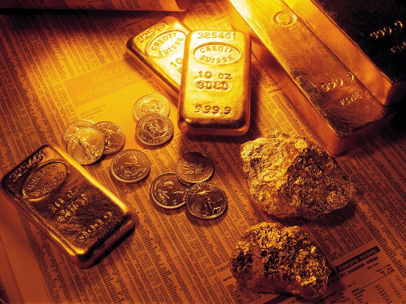 Gold Bars and Coins — Yellow, Dramatic, Photograph, Newspaper