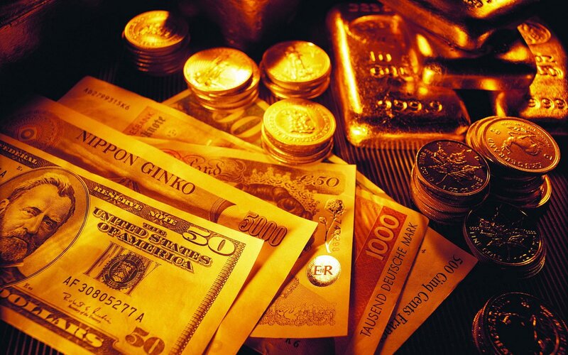Gold Bars and Coins — Yellow, Dramatic