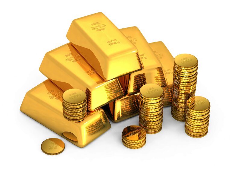 Gold Bars and Coins — Yellow, Neutral