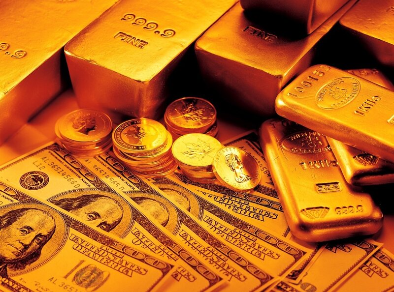 Gold Bars and Coins — Yellow