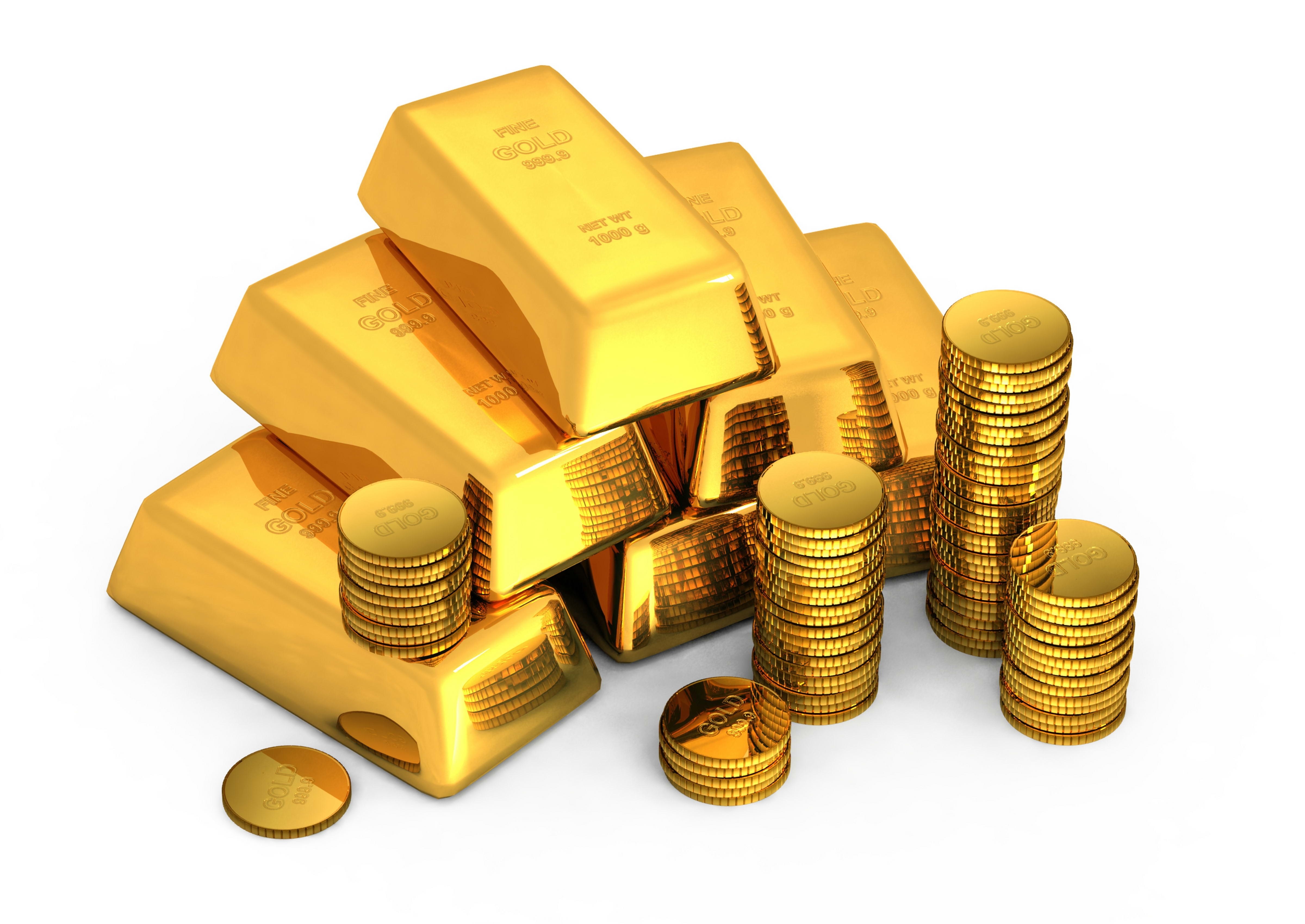 gold bars and coins
