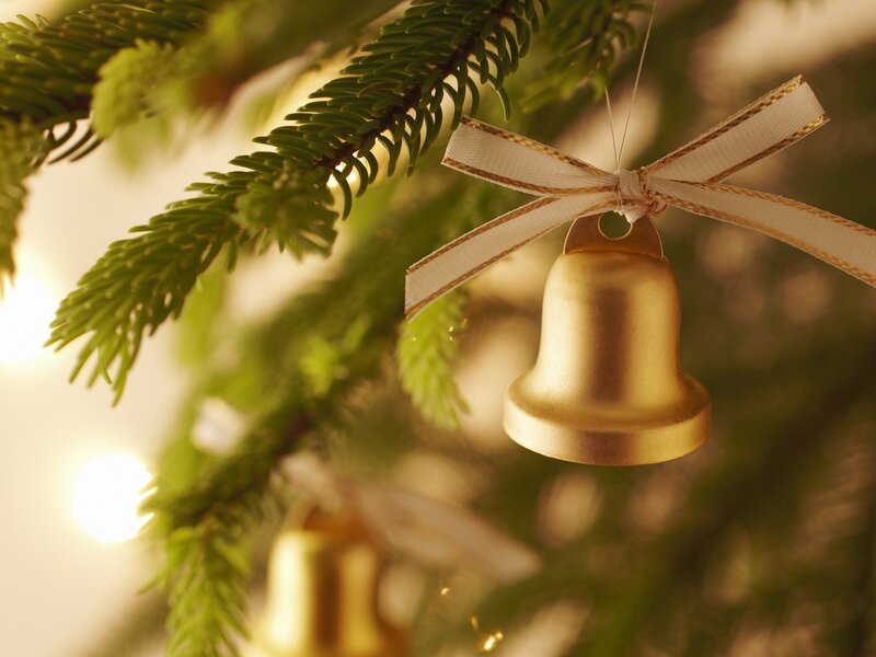 Gold Bell Ornament — Green
