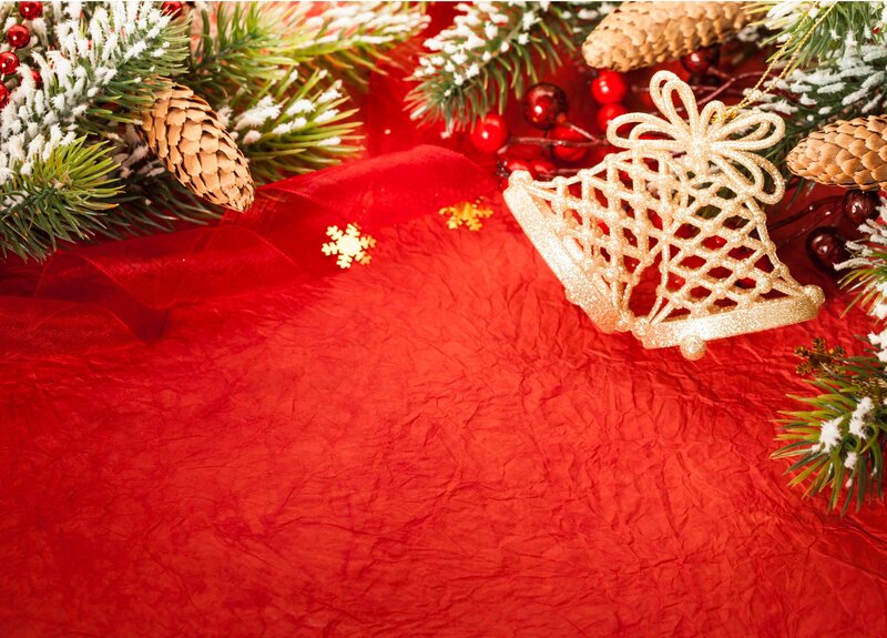Gold Bell Ornament — Red