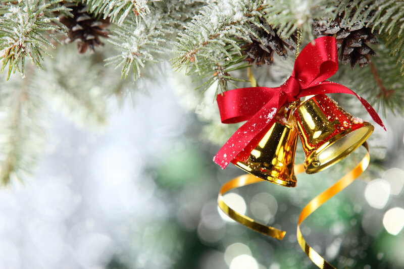 Gold Bells on Pine Branch