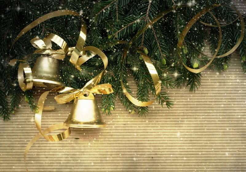 Gold Bells on Pine Branches — Green, Festive